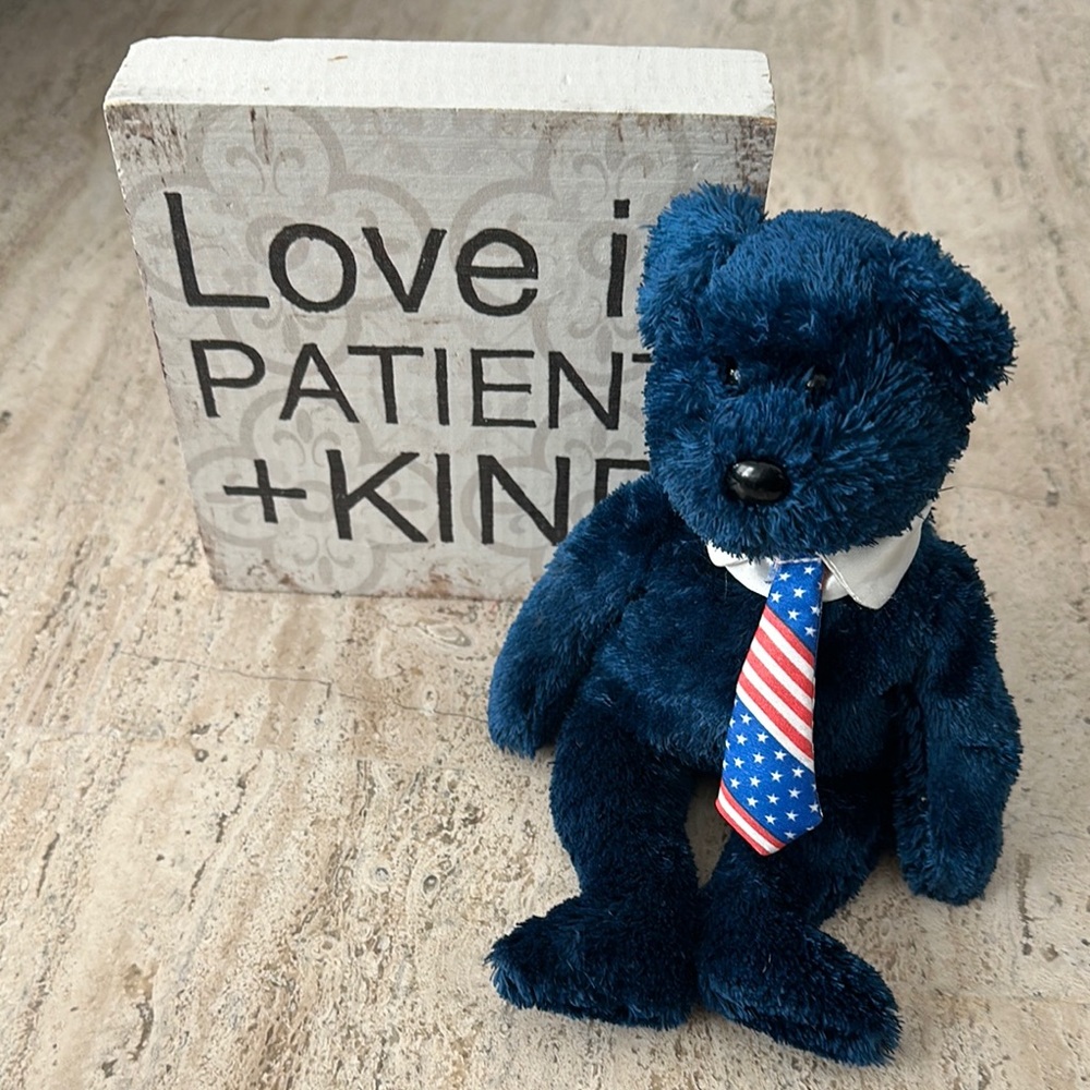Ty Beanie Babies Pops Blue Father Bear with American Flag Necktie 2002 Vintage
